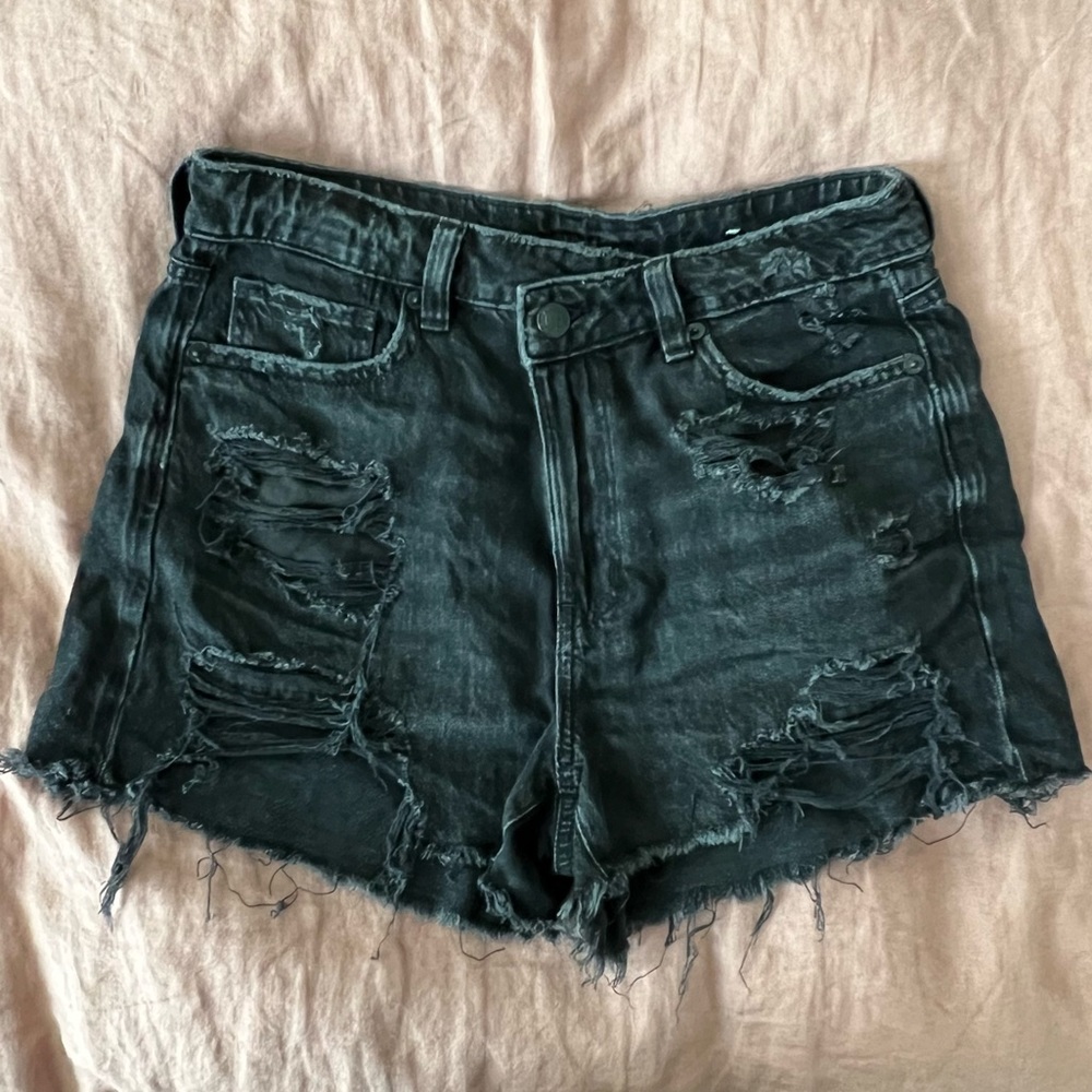 American Eagle/AE High-Waisted Distressed Black Denim/Jean Shorts